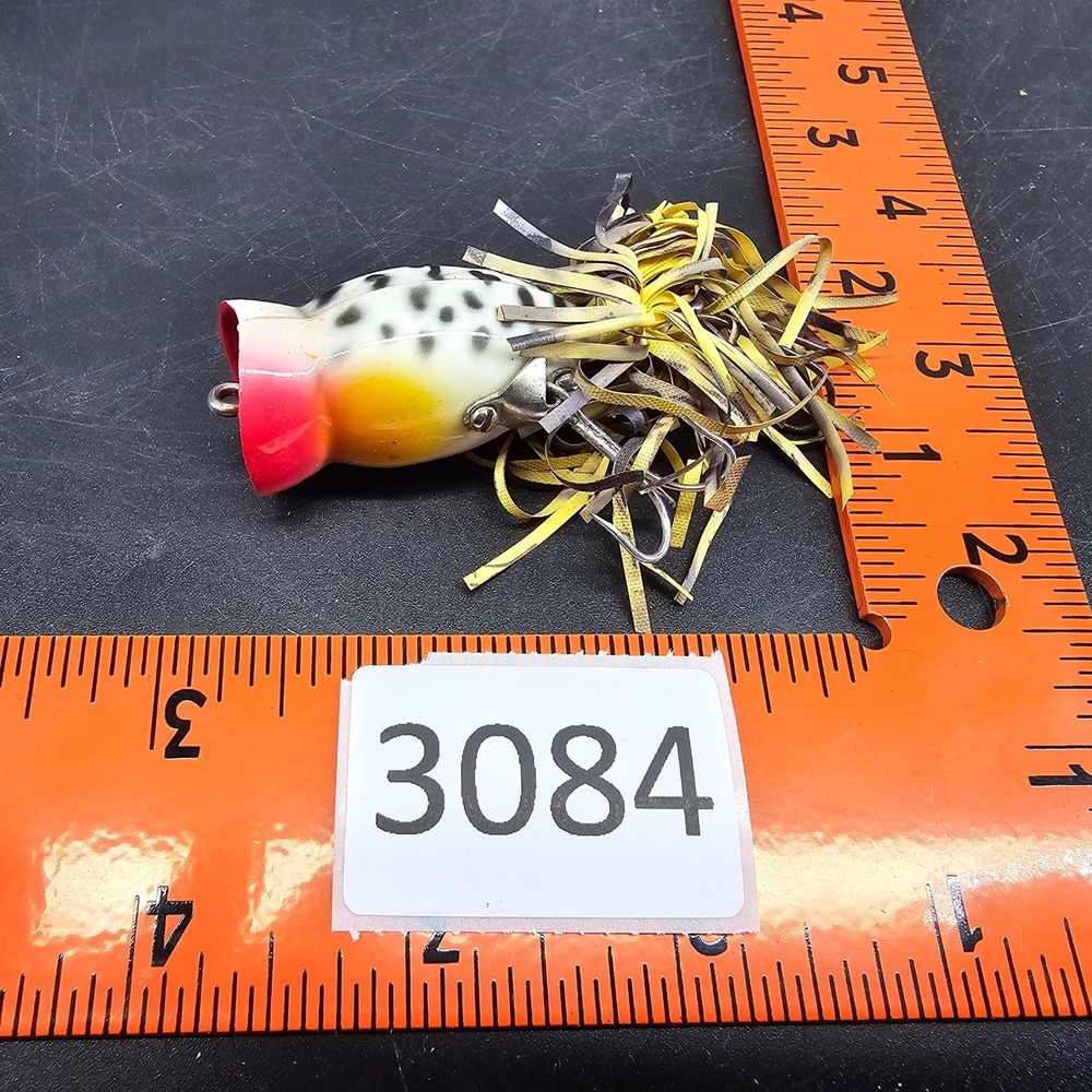 Arbogast Hula Popper Topwater Fishing Lure Black White Spotted Frog 2.25 Inch